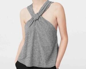 Mango Gingham Halter Twist Top US XS NWT black-and-white checkered